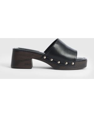 Oasis Peggy Faux Leather Clog Mules - Black