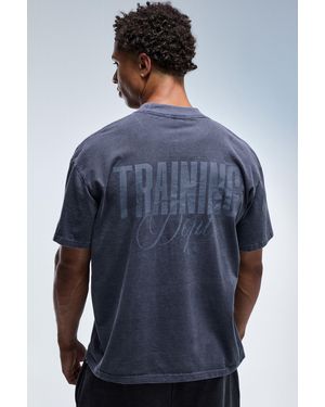 BoohooMAN Training Dept Oversized Washed Extended Neck T-Shirt - Blue
