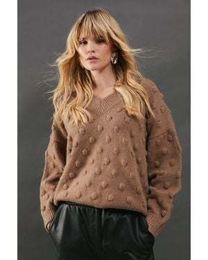 Warehouse Pullover Jumper V-Neck Long Sleeve Casual - Brown