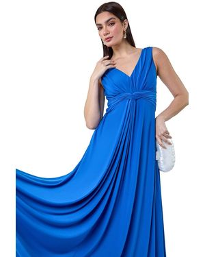 Ariella Plain Knot Front Maxi Dress - Blue