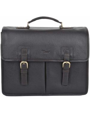 Ashwood Leather 'Gareth' Triple Gusset Heavy Duty Real Briefcase - Black