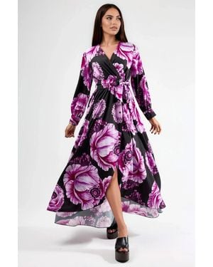 Msn-Collection Floral Tie Detail Midi Dress - Purple