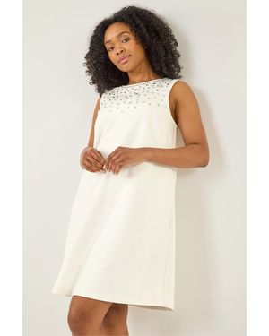 Roman Petite Embellished Mini Dress - Natural