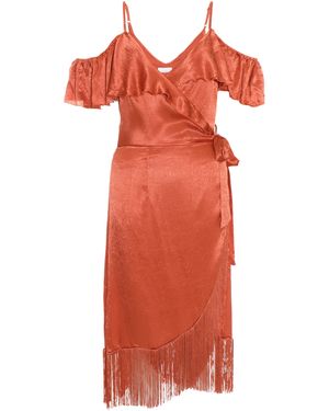 Quiz Rust Satin Cold Shoulder Fringe Hem Midi Dress - Red