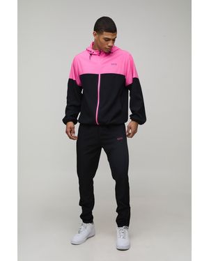 BoohooMAN Regular Fit Active Colour Block Windbreaker Tracksuit - Black