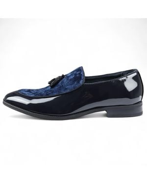 Infinity Leather Velvet Tassel Loafers Formal Patent Dress Shoes Faux Leather - Blue