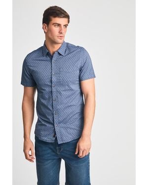 Tokyo Laundry Mid Cotton Printed Chambray Short Sleeve Shirt - Blue