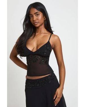 Boohoo Beaded Sequin Tie Back Cami - Black