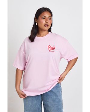 Boohoo Plus Paris Stamp Back Print T-Shirt - Pink