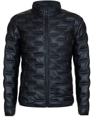 Infinity Leather Puffer Quilted Bomber Jacket - Black