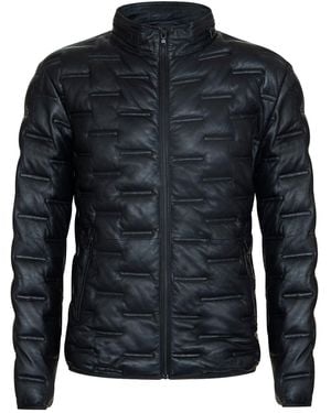 Infinity Leather Puffer Quilted Bomber Jacket - Black