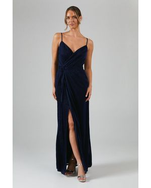 Debut London By Coast Wrap Front Glitter Jersey Bridesmaids Dress - Blue