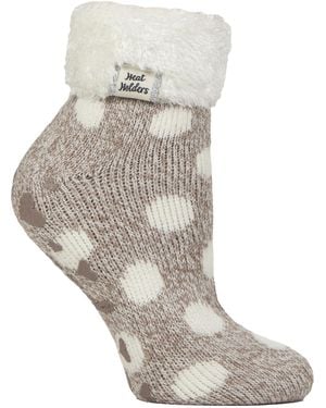 Heat Holders Ladies Cuddly Fluffy Sliper Bed Socks With Feather Top - Grey
