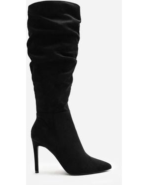 Where's That From Wheres 'Goldie' Slouch Suede Knee High Heeled Boot With Inside Zip - Black