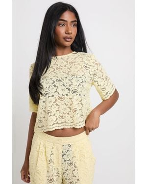 Boohoo Lace Scallop Edge Boxy Top - Natural