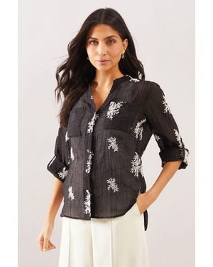 Wallis Embroidered Overhead Shirt - Black