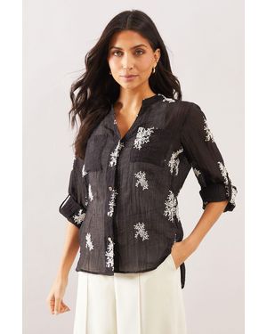 Wallis Embroidered Overhead Shirt - Black