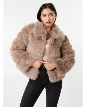 Pink Vanilla Cropped Fur Pelted Jacket - Natural