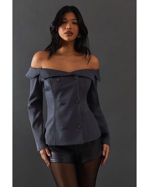 Warehouse Off Shoulder Waistcoat Top - Black