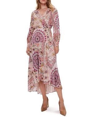 Guess Florale Print Wikkeldress Met Hoge-laag Zoom - Roze