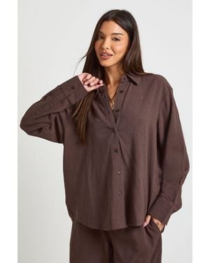 Boohoo Premium Linen Oversized Shirt - Brown