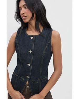 Boohoo Longline Denim Waistcoat - Blue