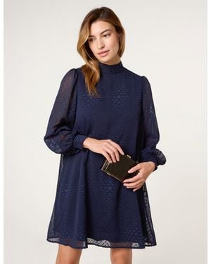 Blue Vanilla High Neck Shift Dress - Blue
