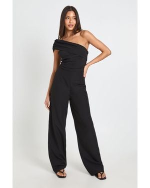 Boohoo One Shoulder Ruched Detail Wide Leg Jumpsuit - Blue