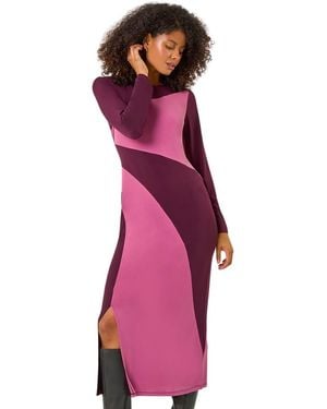 D.u.s.k Colour Block Stripe Stretch Midi Dress - Purple