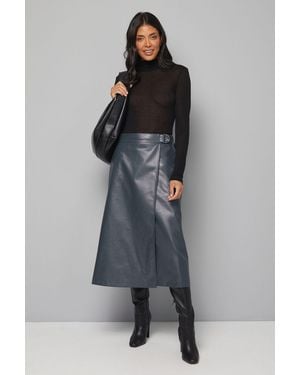 Wallis Faux Leather Wrap Midi Skirt - Grey