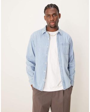 Abercrombie & Fitch Long Sleeve Cropped Western Denim Shirt - Blue