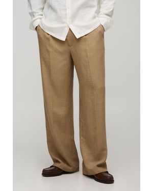 BoohooMAN Wide Fit Half & Half Waistband Tweed Trousers - Natural