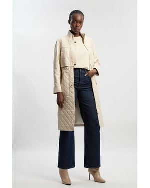 Karen Millen Longline Quilted Leather Biker Jacket - Natural