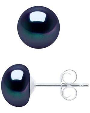 Ateliers Saint Germain Earrings Of 925 And Real Cultured Freshwater Pearls Button 7-8 Mm - Blue