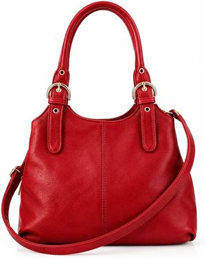 Woodland Leathers Handbag Multi Pocket Tote Shoulder Bag - Red