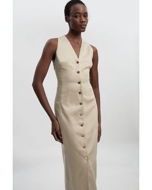 Karen Millen Tailored Linen Corset Back Detail Maxi Dress - Natural