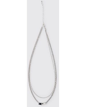 BoohooMAN Link Tag Layered Necklace - White