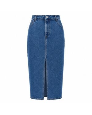 Ted Baker Heloda Denim Midi Skirt With Centre Slit - Blue