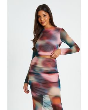 Quiz Multicoloured Ombre Mesh Crop Top