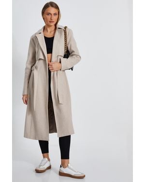 Quiz Faux Wool Trench Coat - Natural