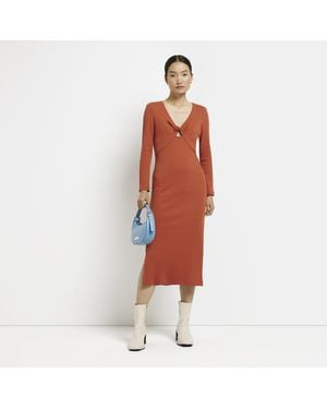 River Island Bodycon Midi Dress Ribbed - Orange