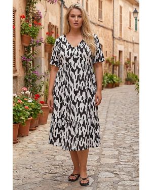 Roman Curve Spot Print Midi Dress - White