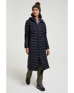 Mountain Warehouse 'Florence' Extra Long Padded Jacket Water Resistant Winter Coat Polyamide - Blue