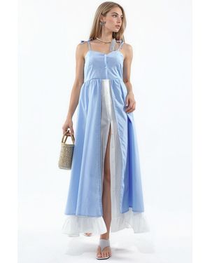 Msn-Collection Color-Blocked Square-Neck Maxi Dress - Blue