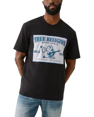 TRUE RELIGION T Shirts Mesh Srs Logo Crew Neck Summer Soft Cotton Tee - Black
