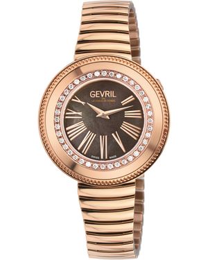 Gevril Gandria Swiss Diamond Watch, 316L Ss/Iprg Case, Bronze Mop Dial, Rg Bracelet - Metallic