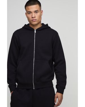 BoohooMAN Basic Bm Signature Regular Fit Zip Through Hoodie - Blue