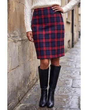 Roman Multi Check Skirt - Red