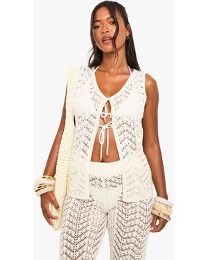 Boohoo Crochet Tie Waistcoat - White