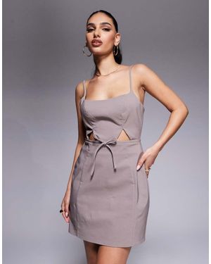 ASOS Structured Cutout Mini Dress With Bow - Grey